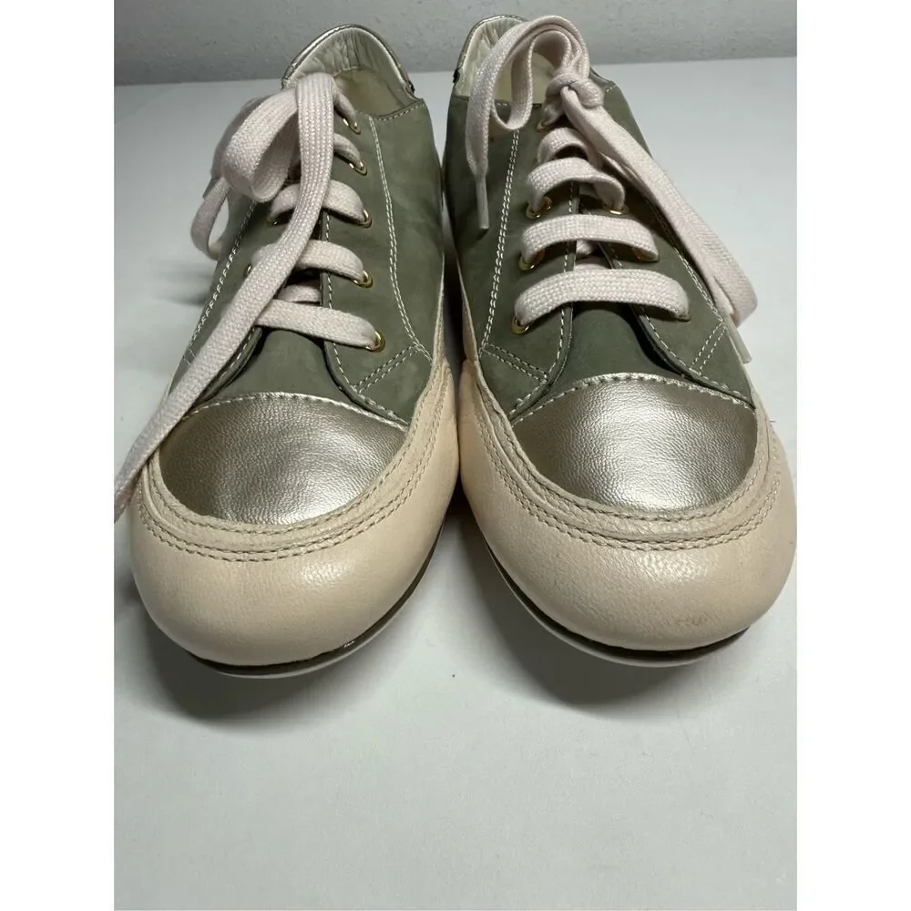 Rare Geox Leather Women’s Sneakers White Green Silver Size 10,5